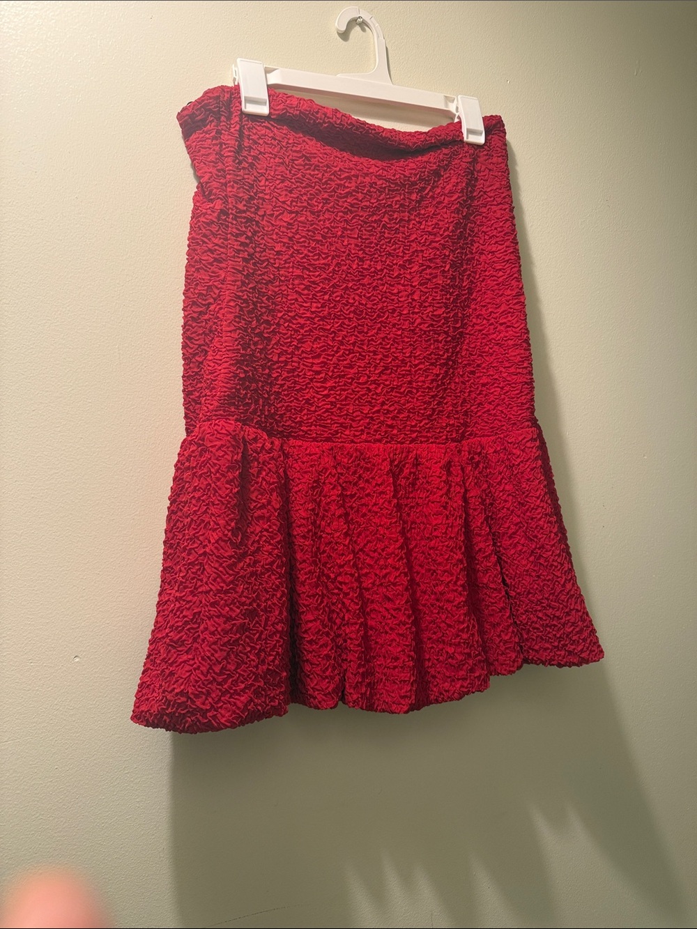 Red Textured Ruffle Hem Women’s Skirt